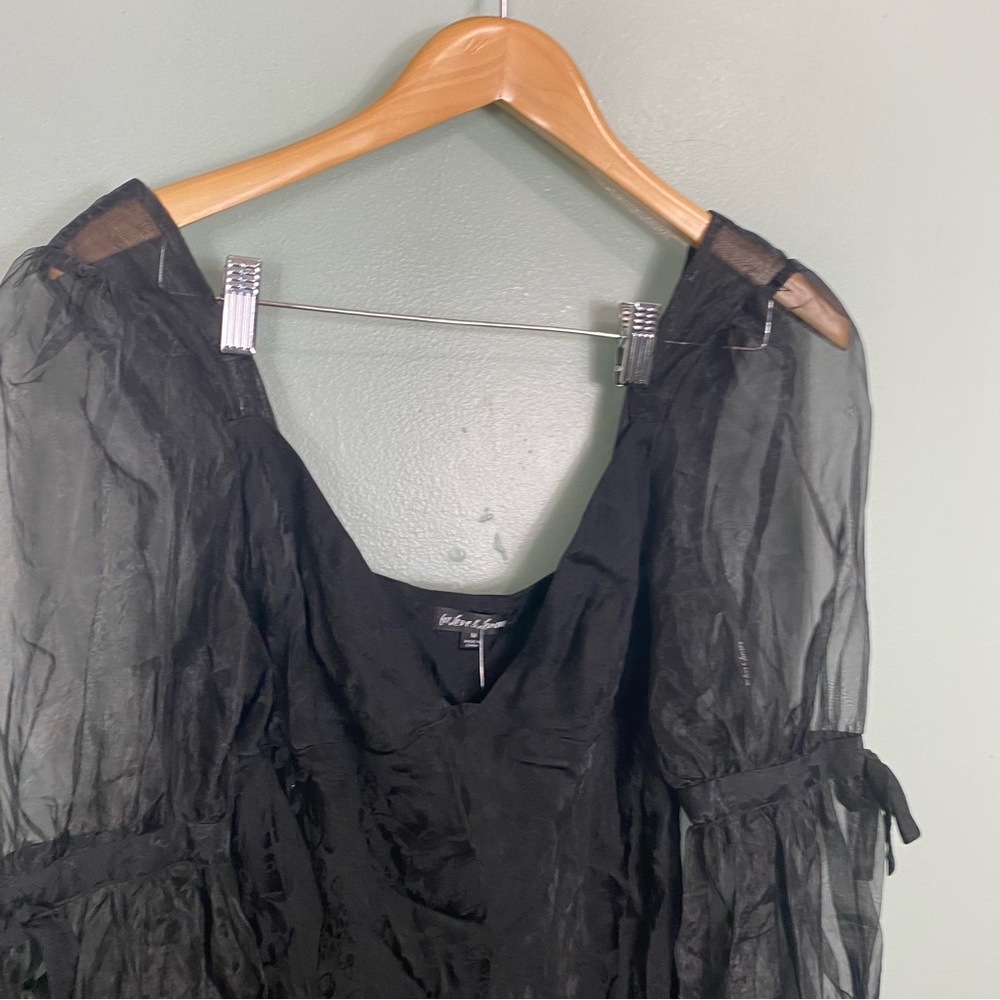 For Love & Lemons Gabrielle Puff Sleeve Mini Dress Black Medium Floral - Picture 3 of 8